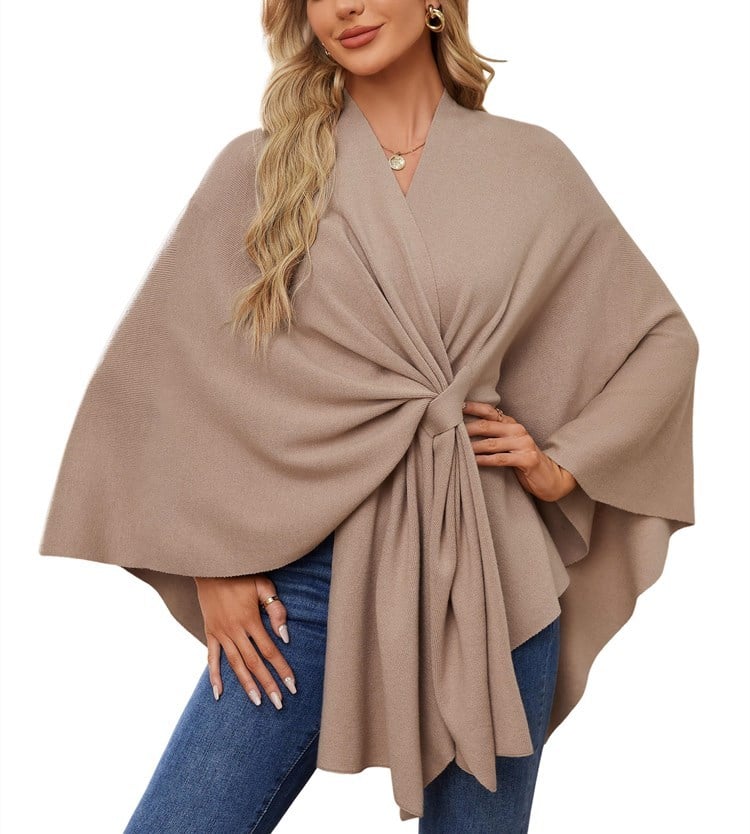 Elegant sjalwrap mjuk öppen ponchotröja