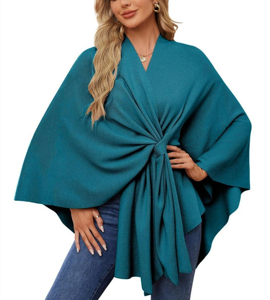 Elegant sjalwrap mjuk öppen ponchotröja