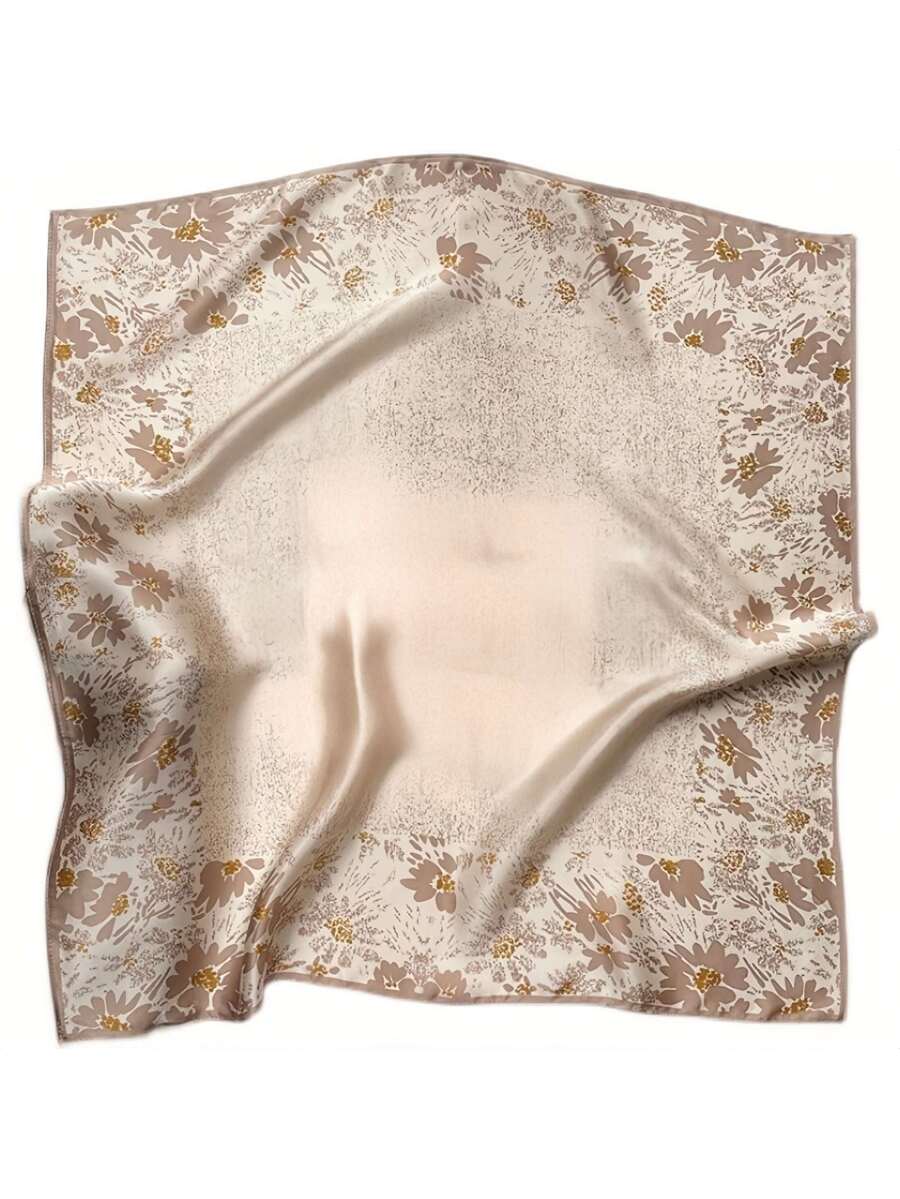 Satinhalsduk i Kaki med Blommönster