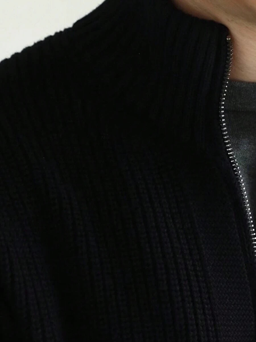 Lång herrcardigan med dragkedja och hög krage