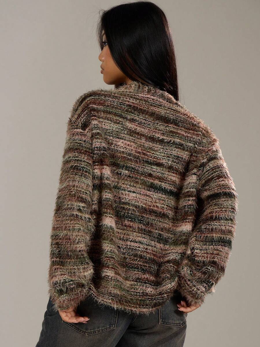 Oversized texturerad cardigan med ränder
