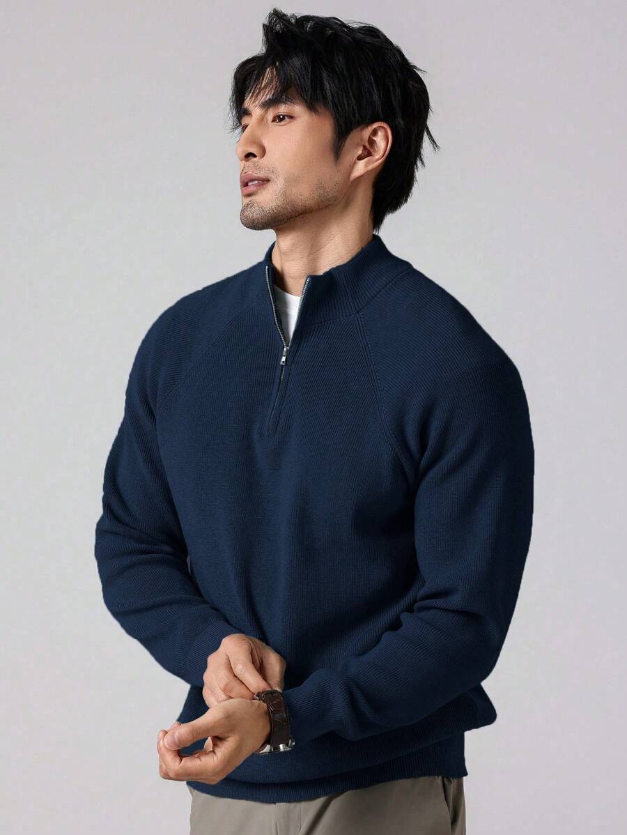 Herrtröja med halv dragkedja och hög krage