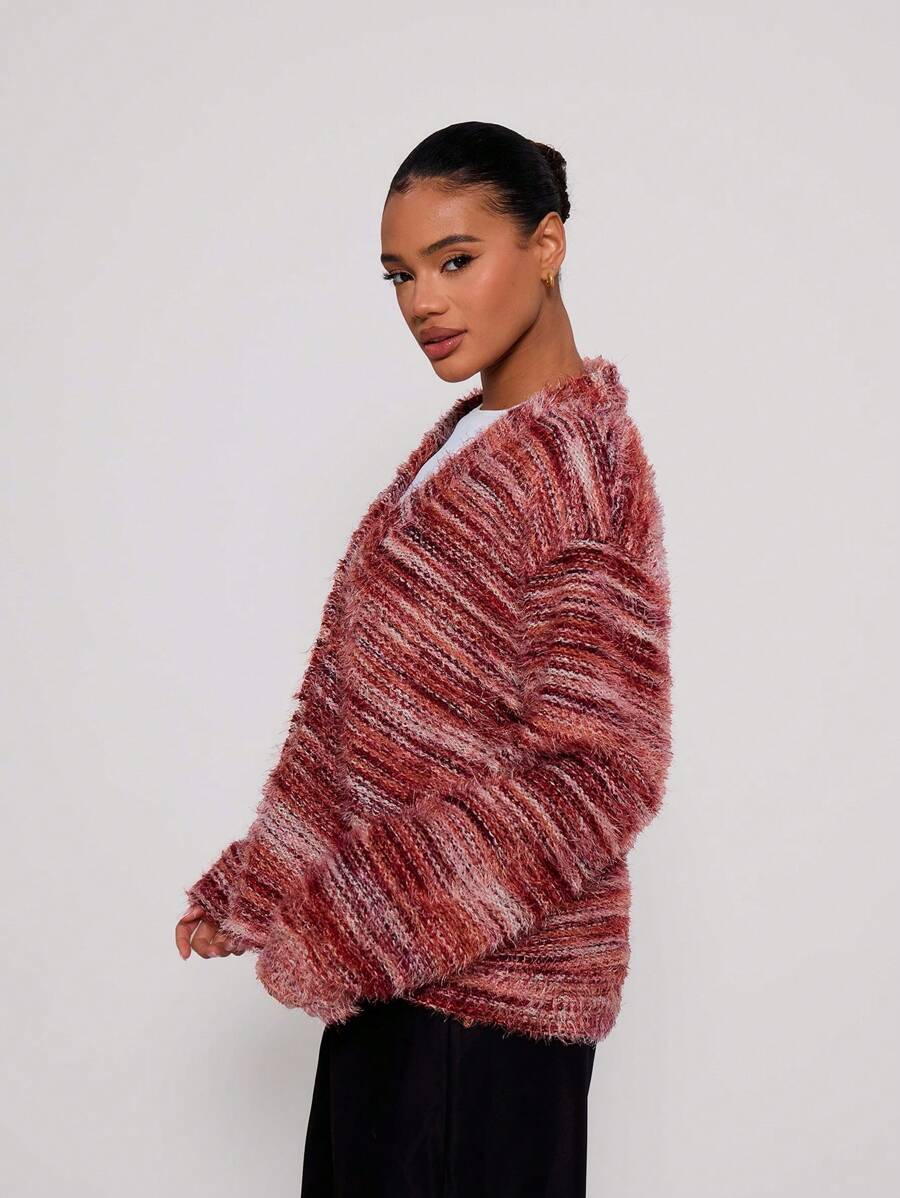 Oversized texturerad cardigan med ränder