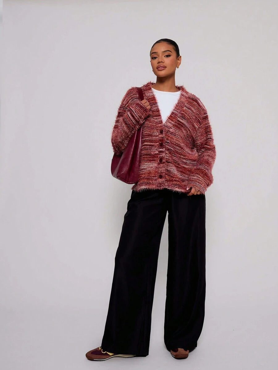 Oversized texturerad cardigan med ränder