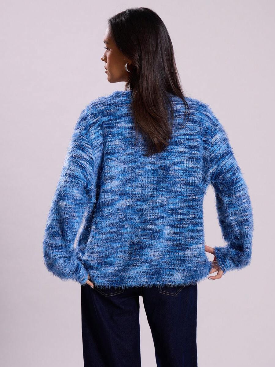 Oversized texturerad cardigan med ränder