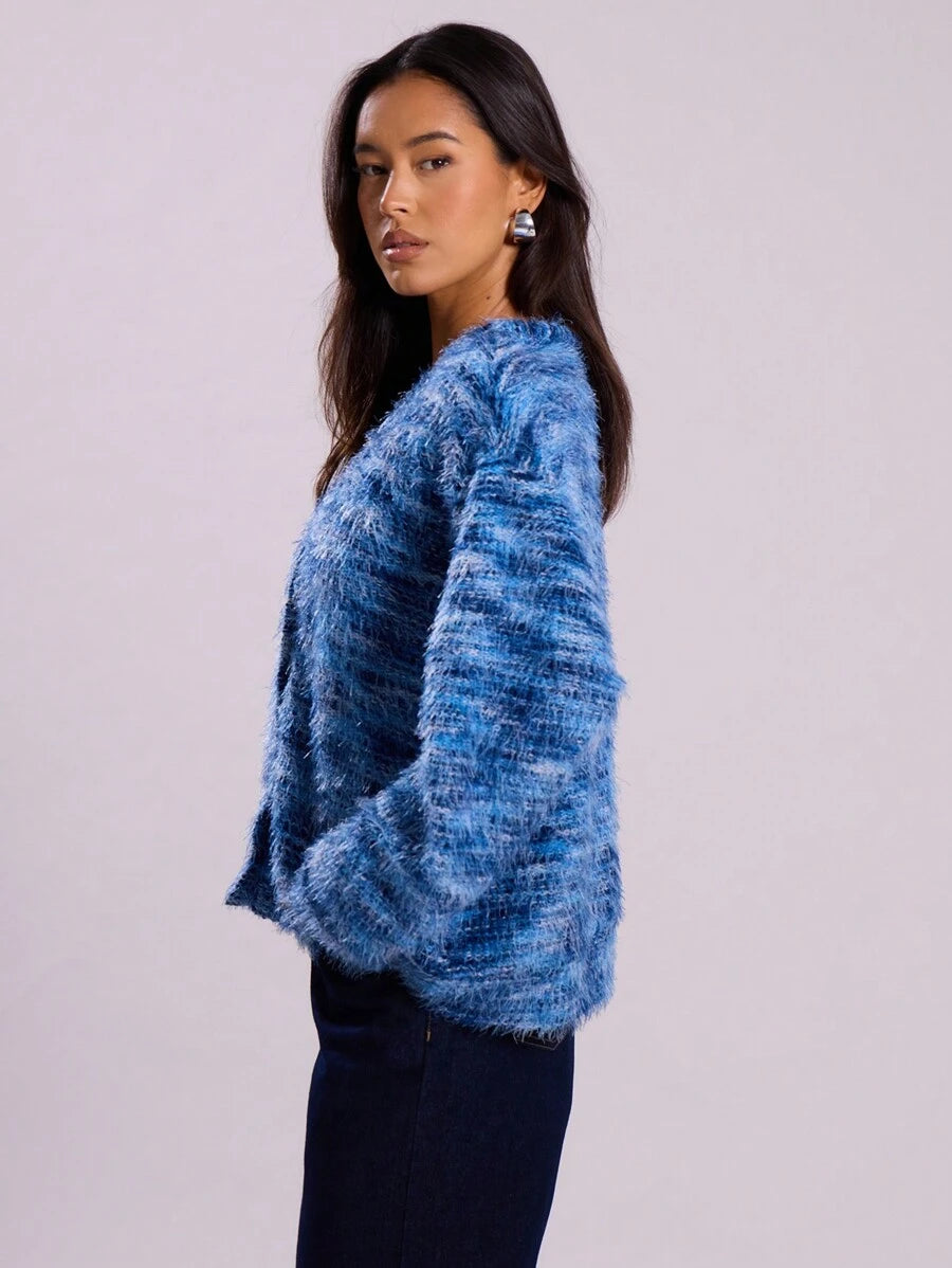 Oversized texturerad cardigan med ränder