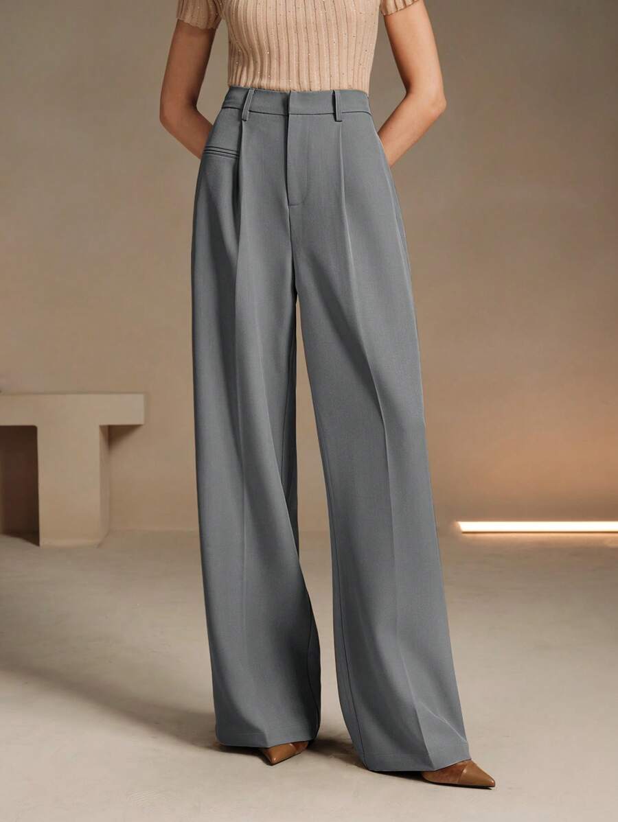 Svarta Raka Byxor med Lös Passform