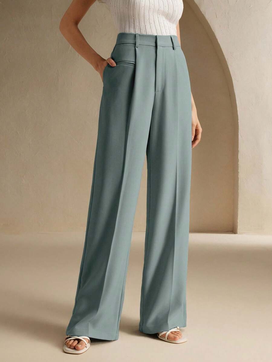 Svarta Raka Byxor med Lös Passform