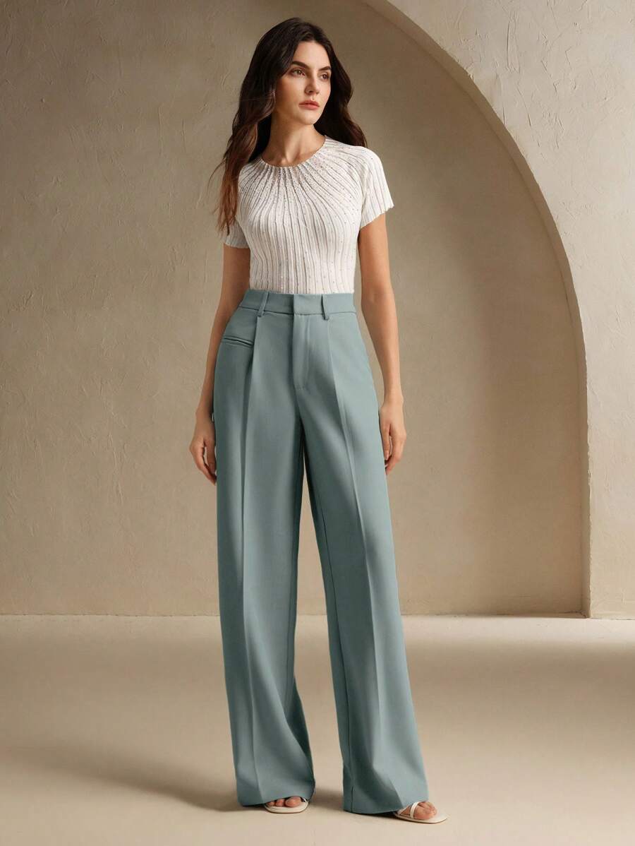 Svarta Raka Byxor med Lös Passform