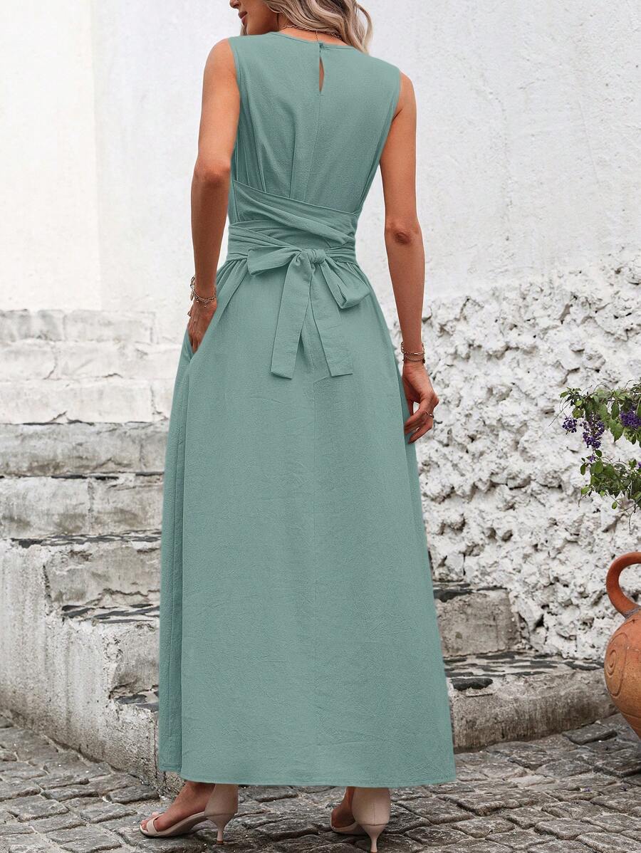 Kakifärgad Randig Midiklänning