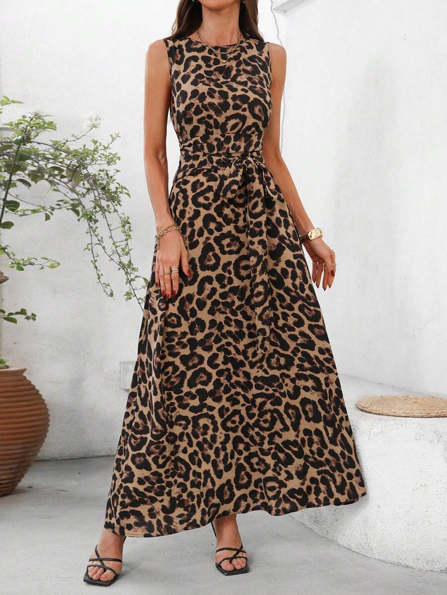 Kakifärgad Randig Midiklänning