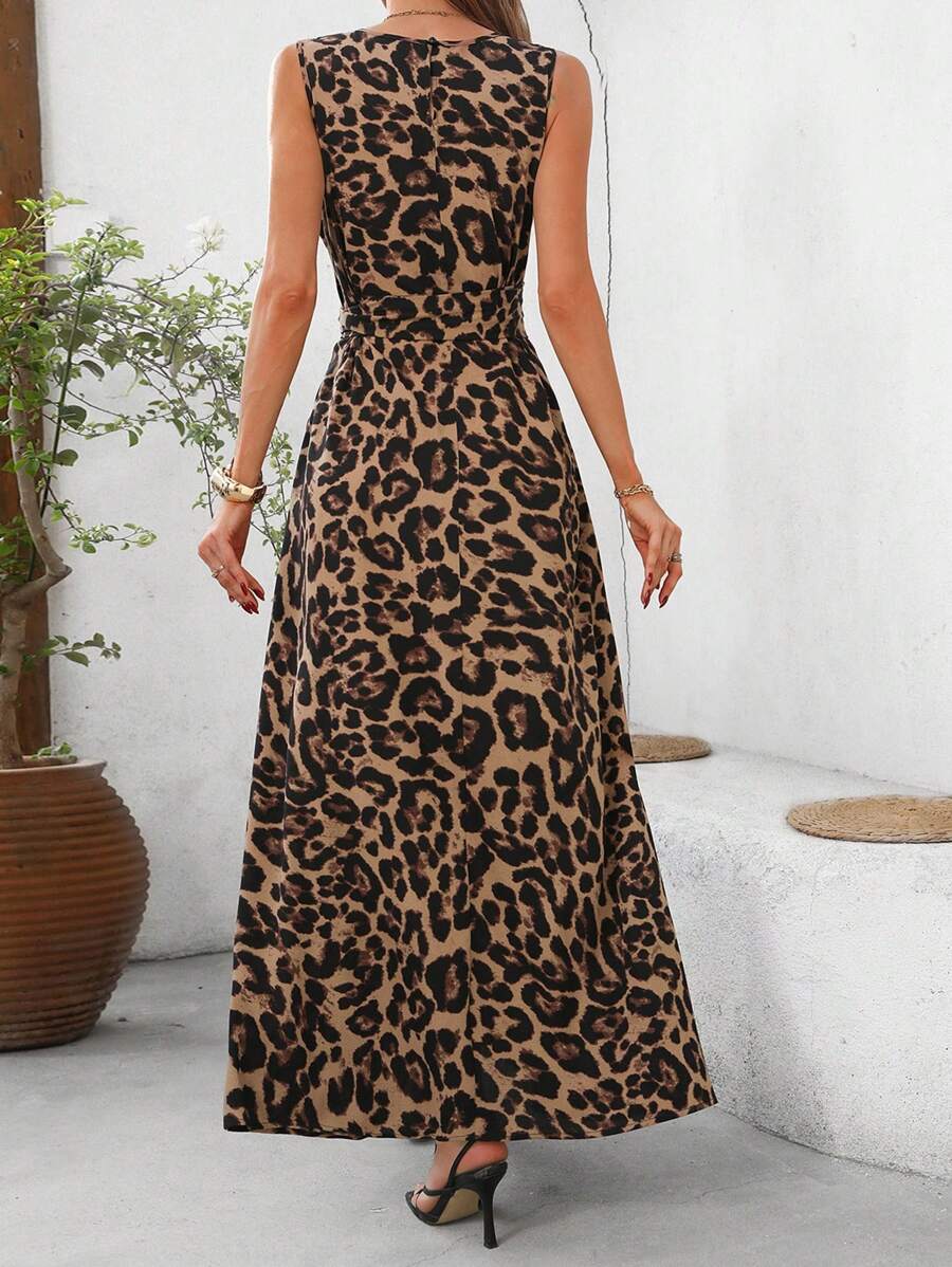 Kakifärgad Randig Midiklänning