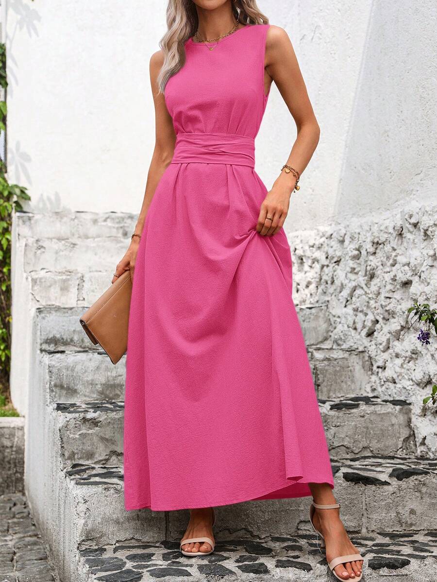 Kakifärgad Randig Midiklänning