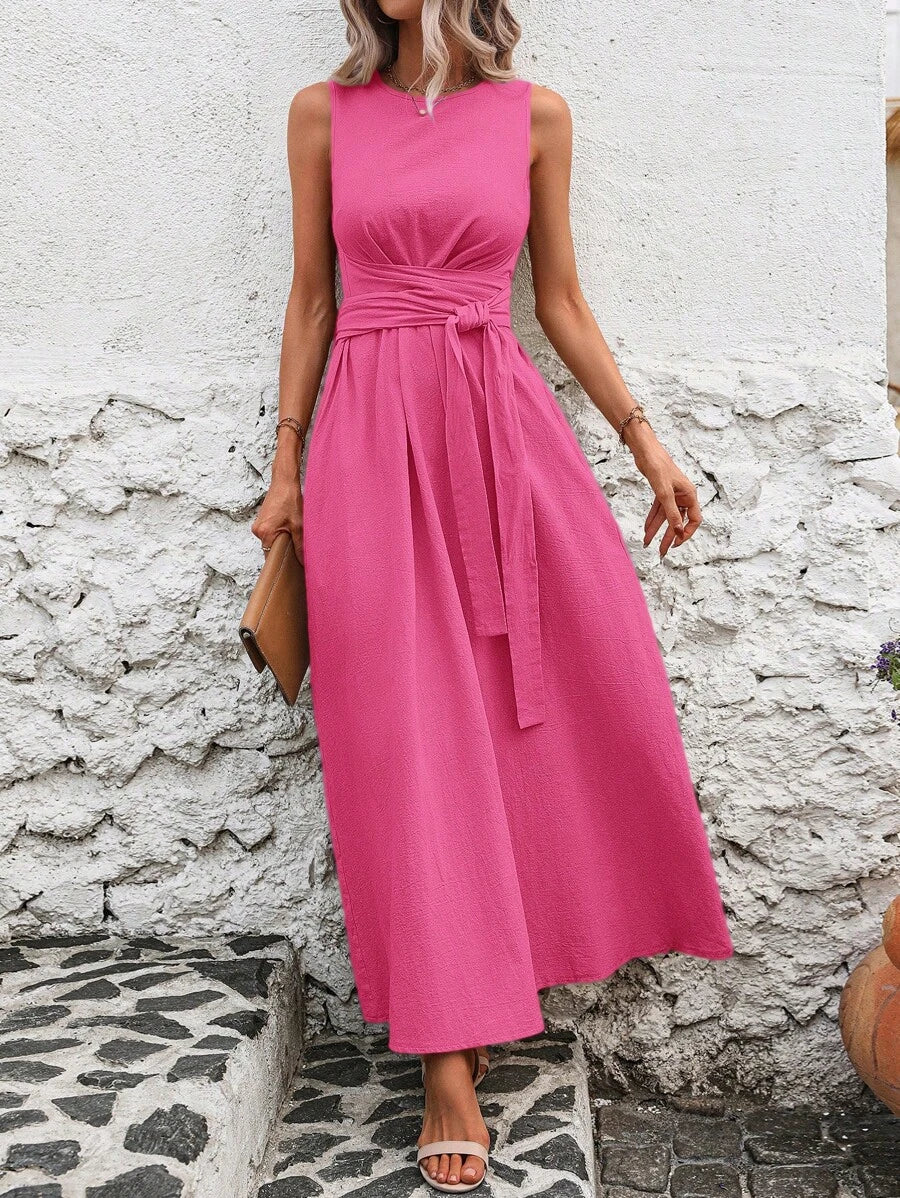 Kakifärgad Randig Midiklänning