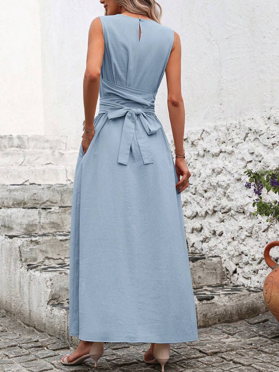 Kakifärgad Randig Midiklänning