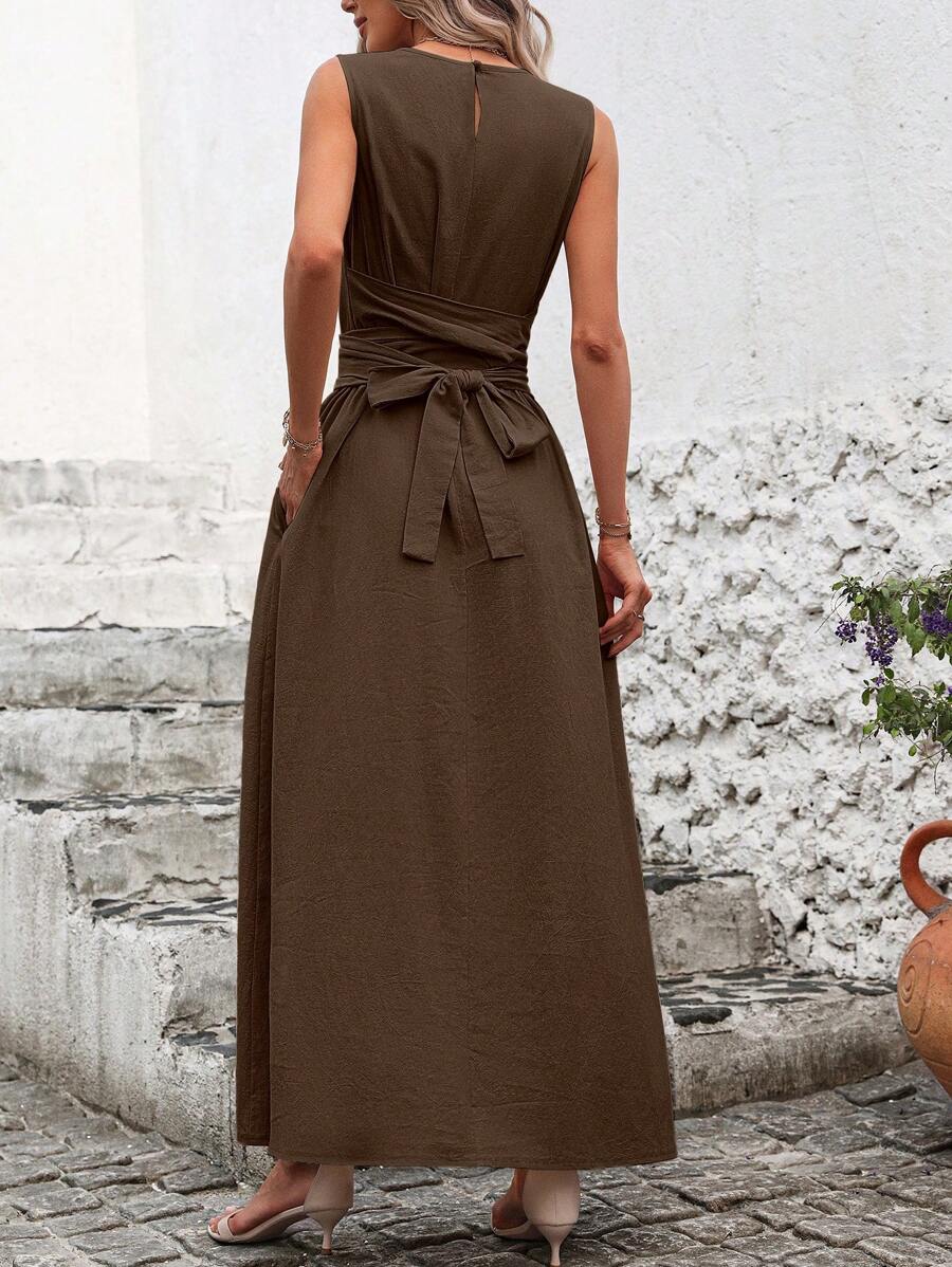 Kakifärgad Randig Midiklänning