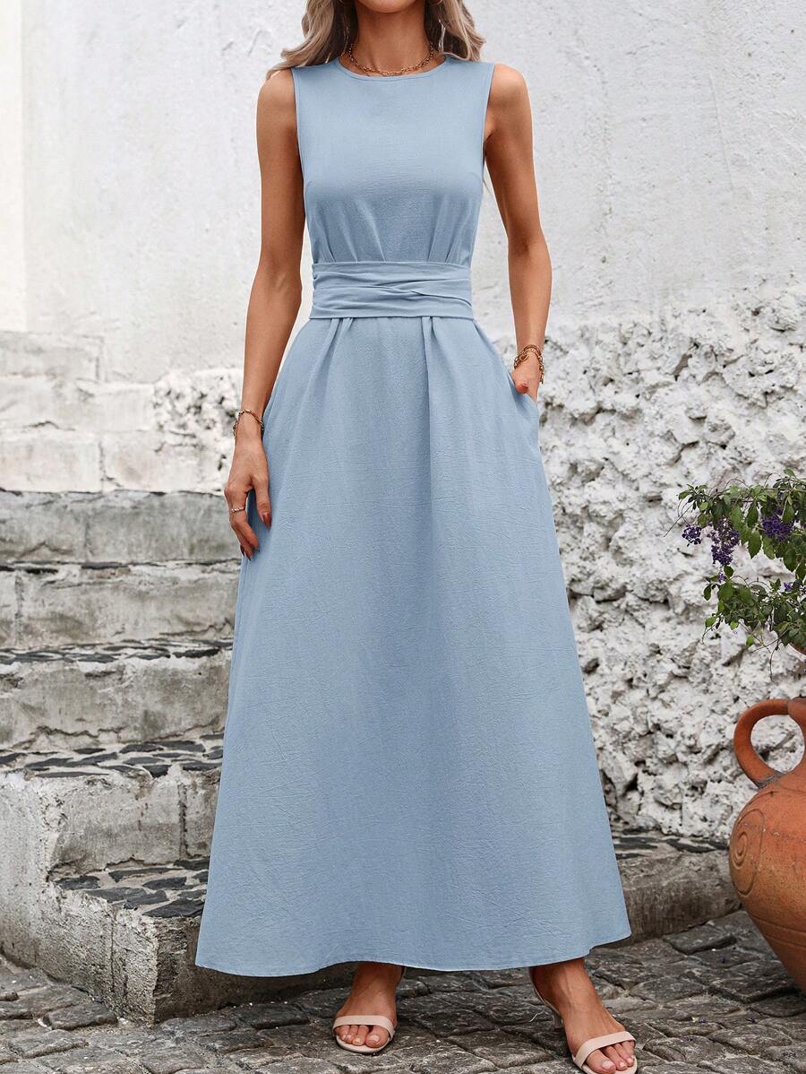 Kakifärgad Randig Midiklänning