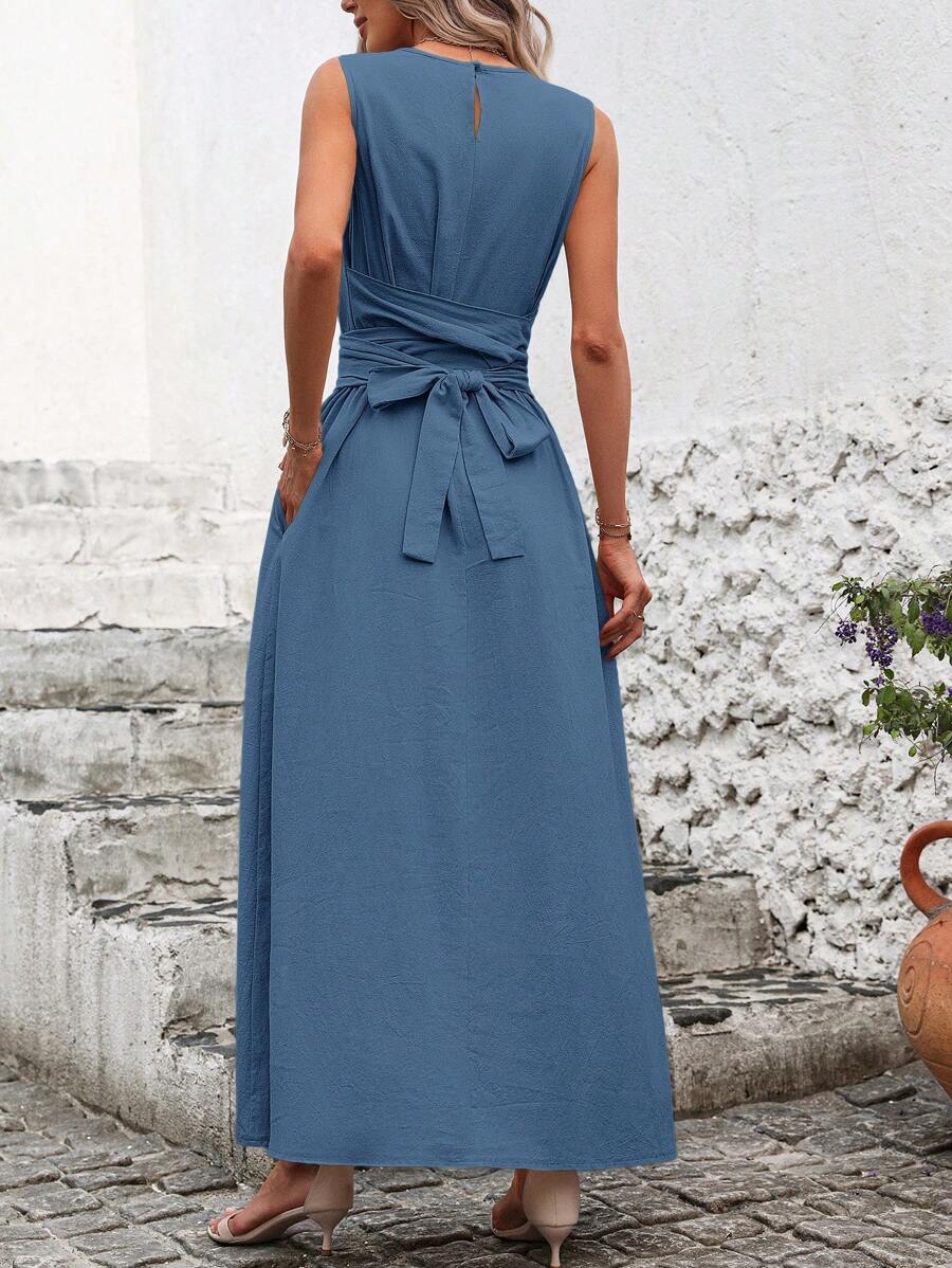 Kakifärgad Randig Midiklänning