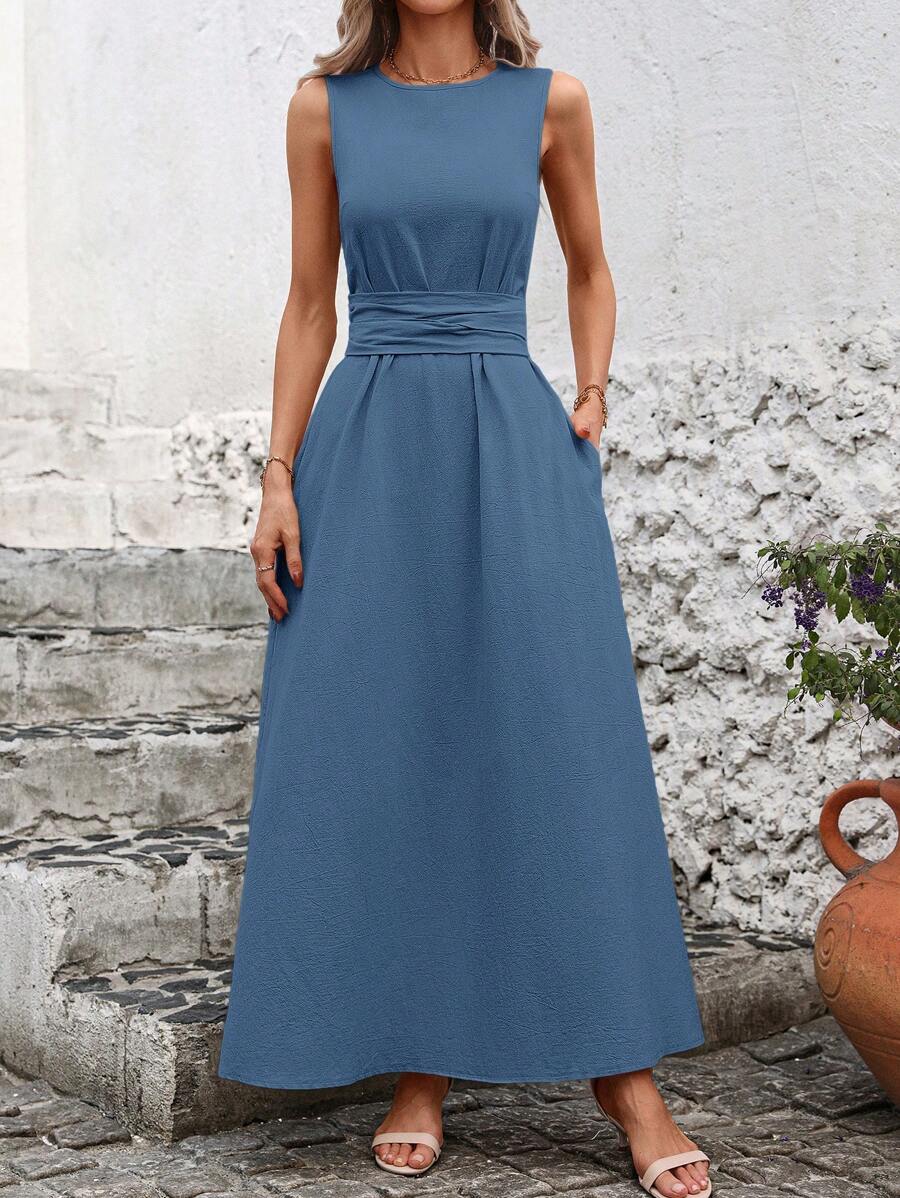 Kakifärgad Randig Midiklänning