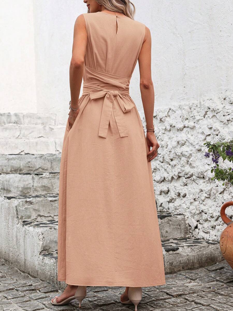 Kakifärgad Randig Midiklänning