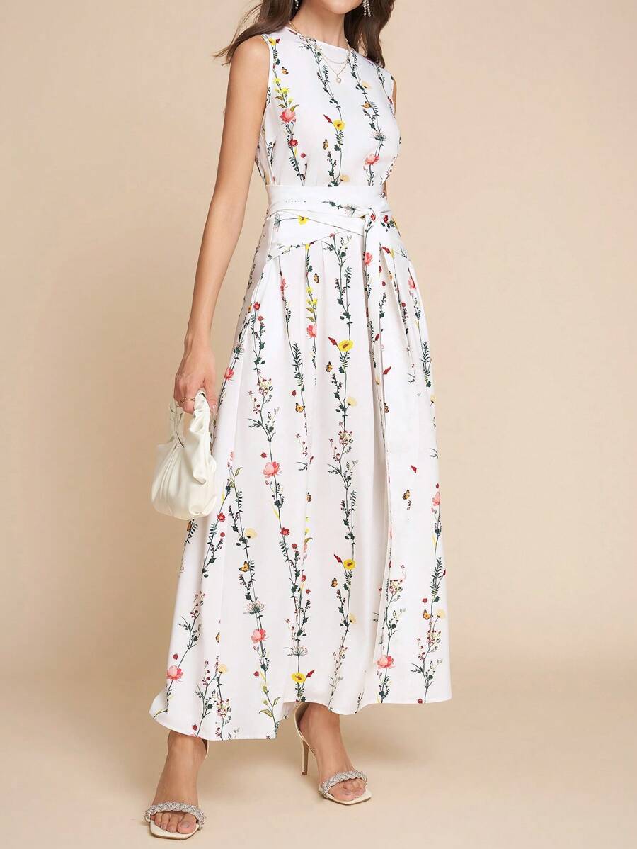 Kakifärgad Randig Midiklänning