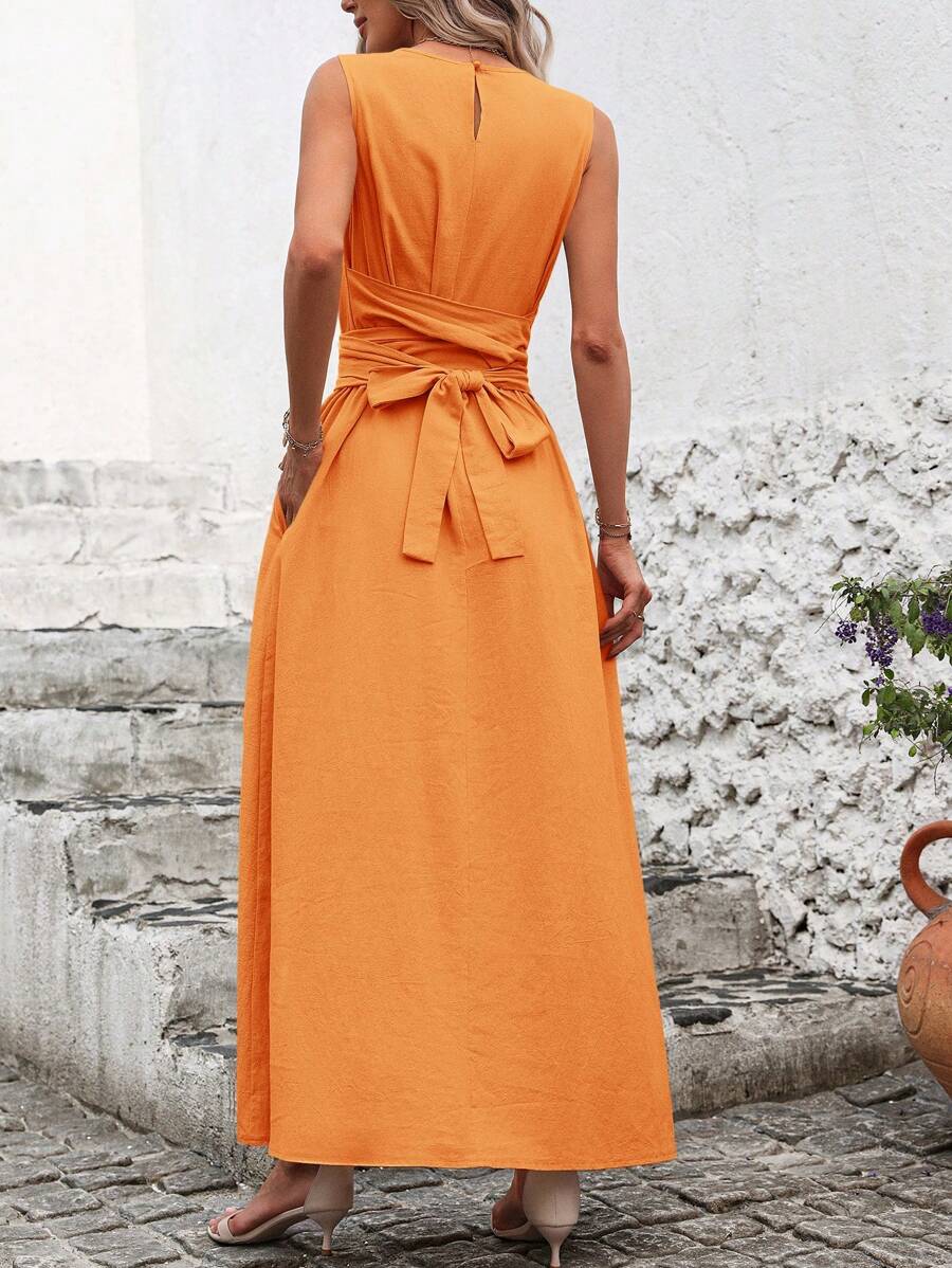 Kakifärgad Randig Midiklänning