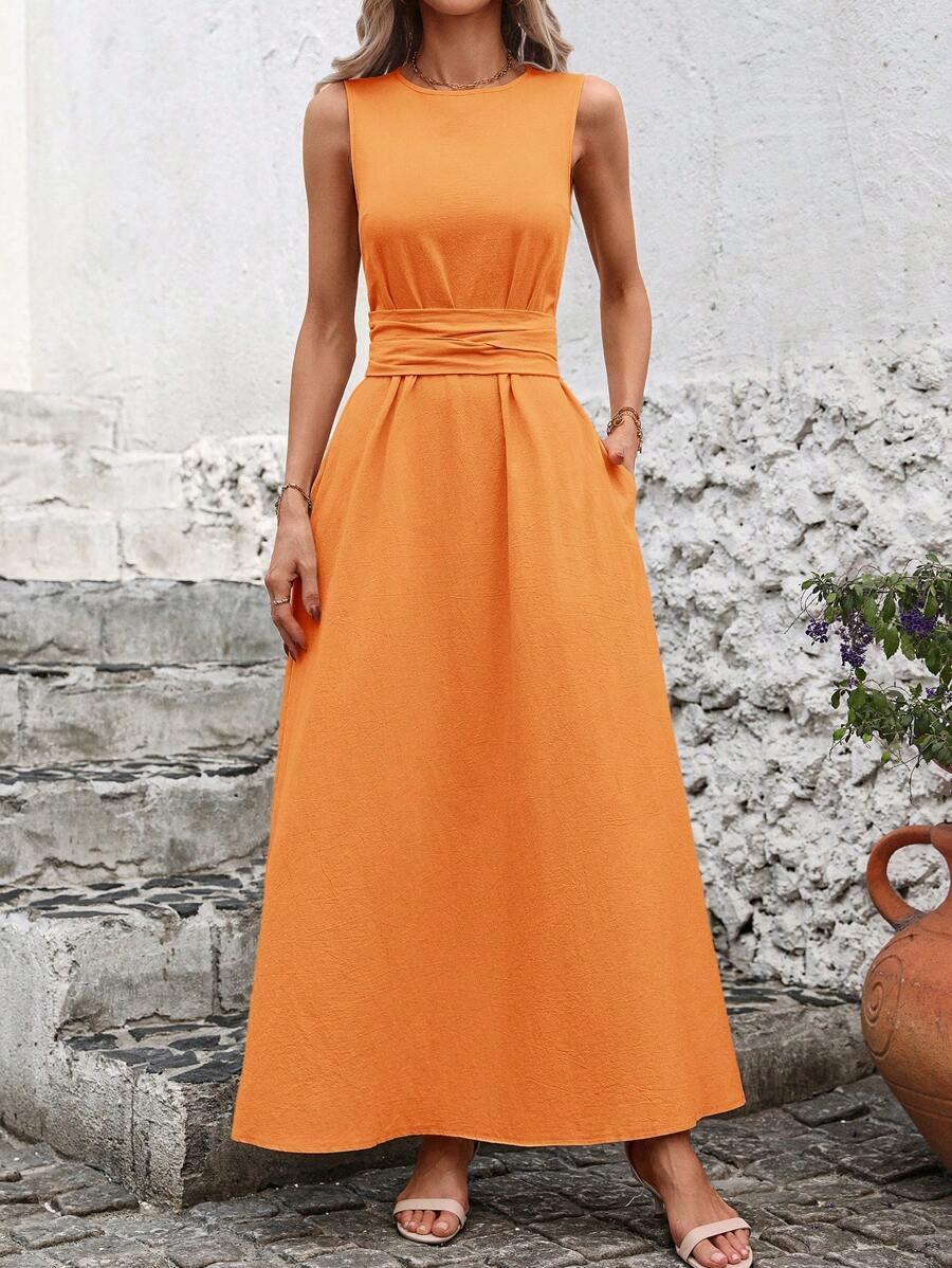 Kakifärgad Randig Midiklänning