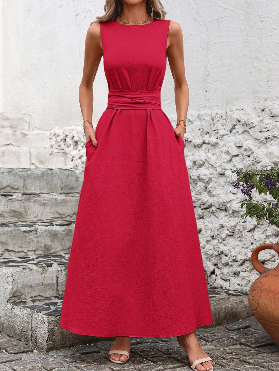 Kakifärgad Randig Midiklänning