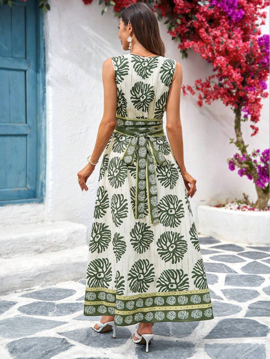 Kakifärgad Randig Midiklänning