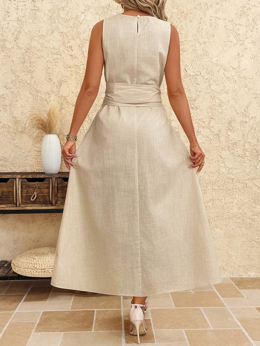 Kakifärgad Randig Midiklänning