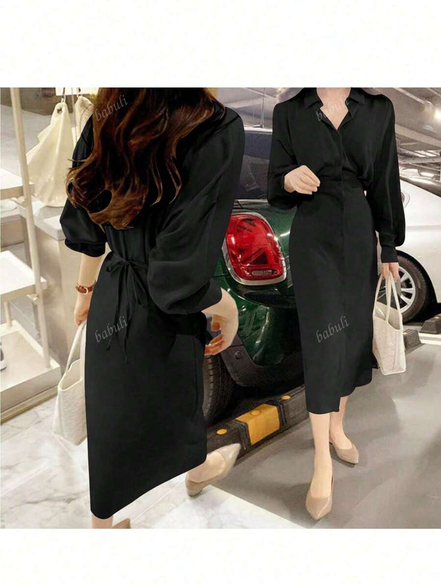 Fransk Skjortklänning med Midjeband