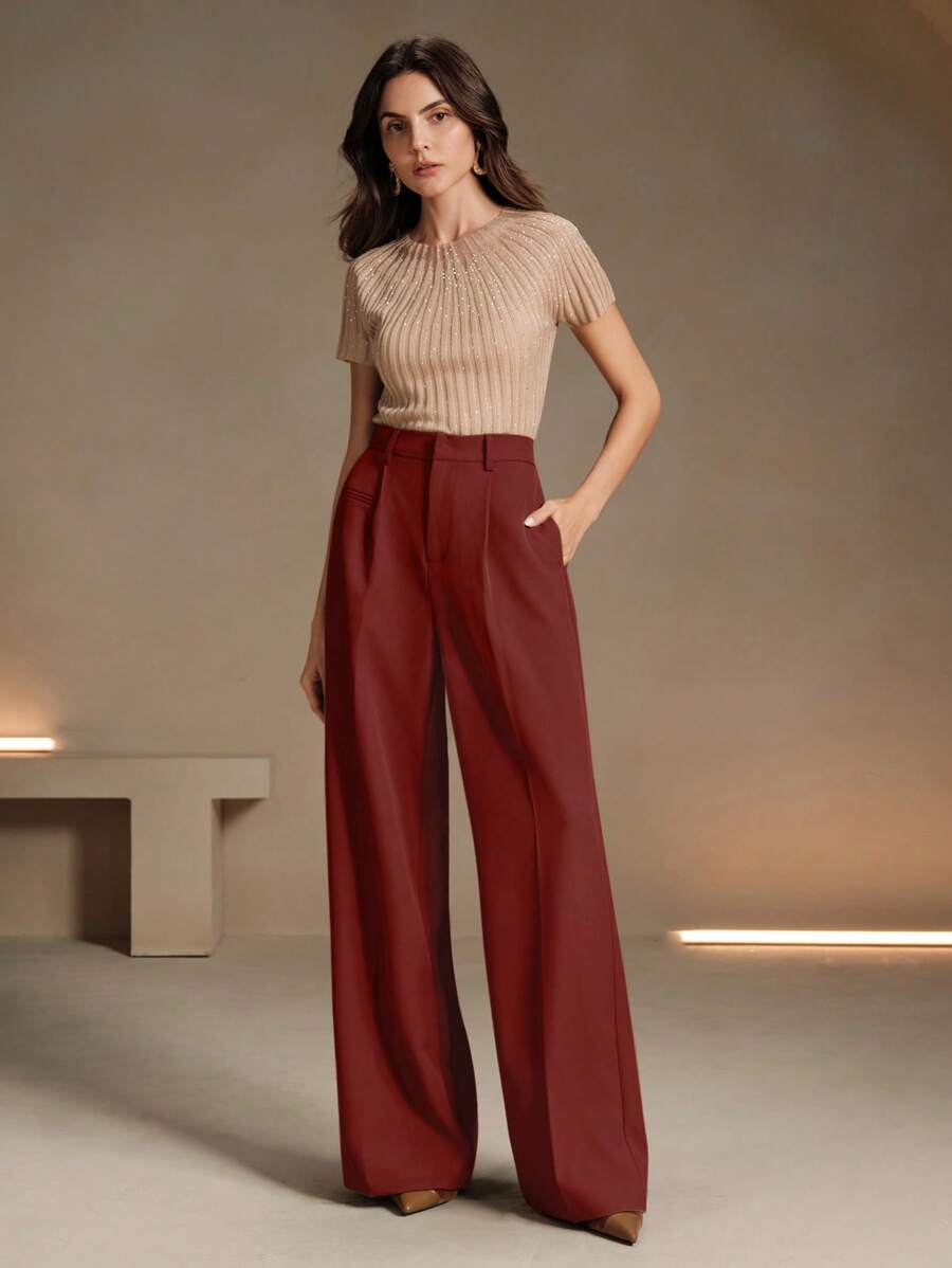 Svarta Raka Byxor med Lös Passform