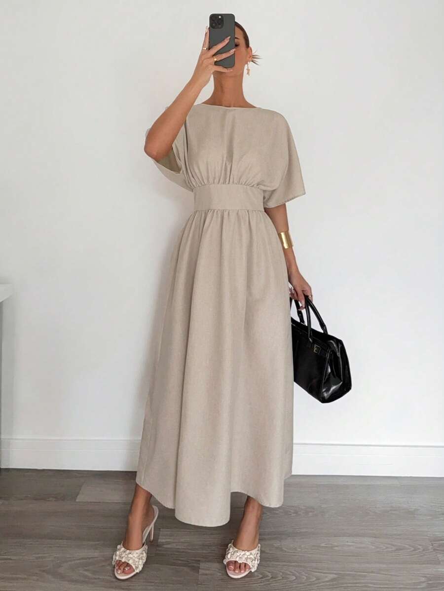 Midjeband Klänning med Fladdermusärm