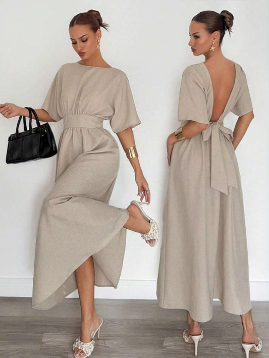 Midjeband Klänning med Fladdermusärm