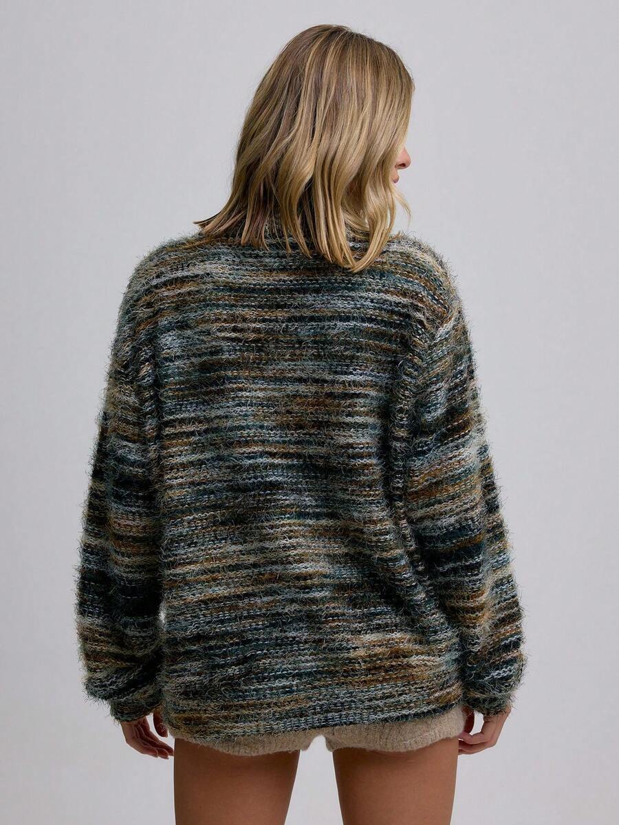 Oversized texturerad cardigan med ränder