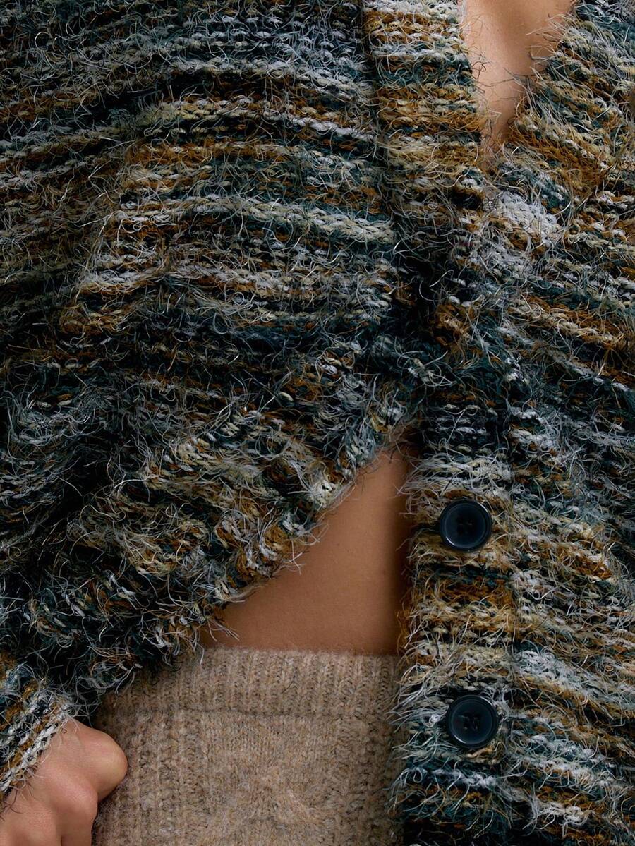 Oversized texturerad cardigan med ränder