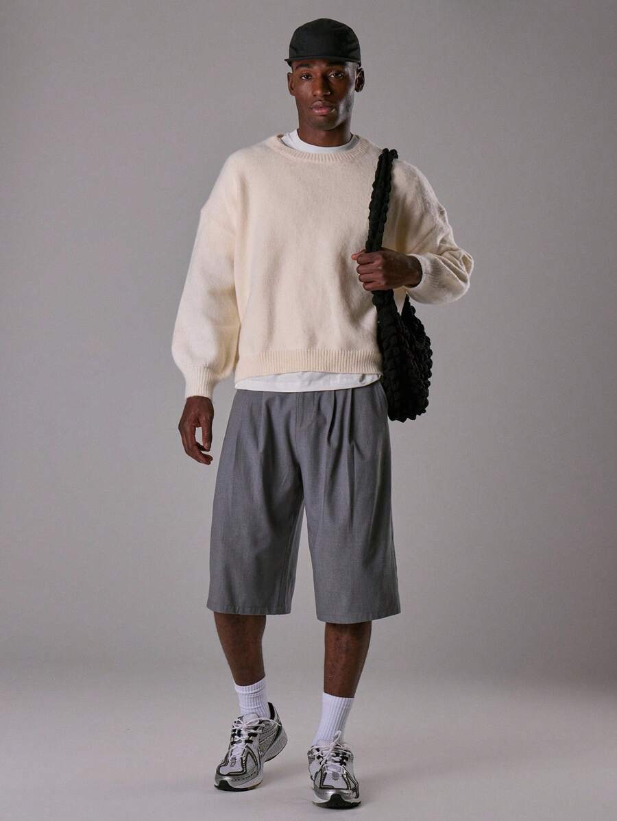 Stickad oversize mohairtröja med rund hals