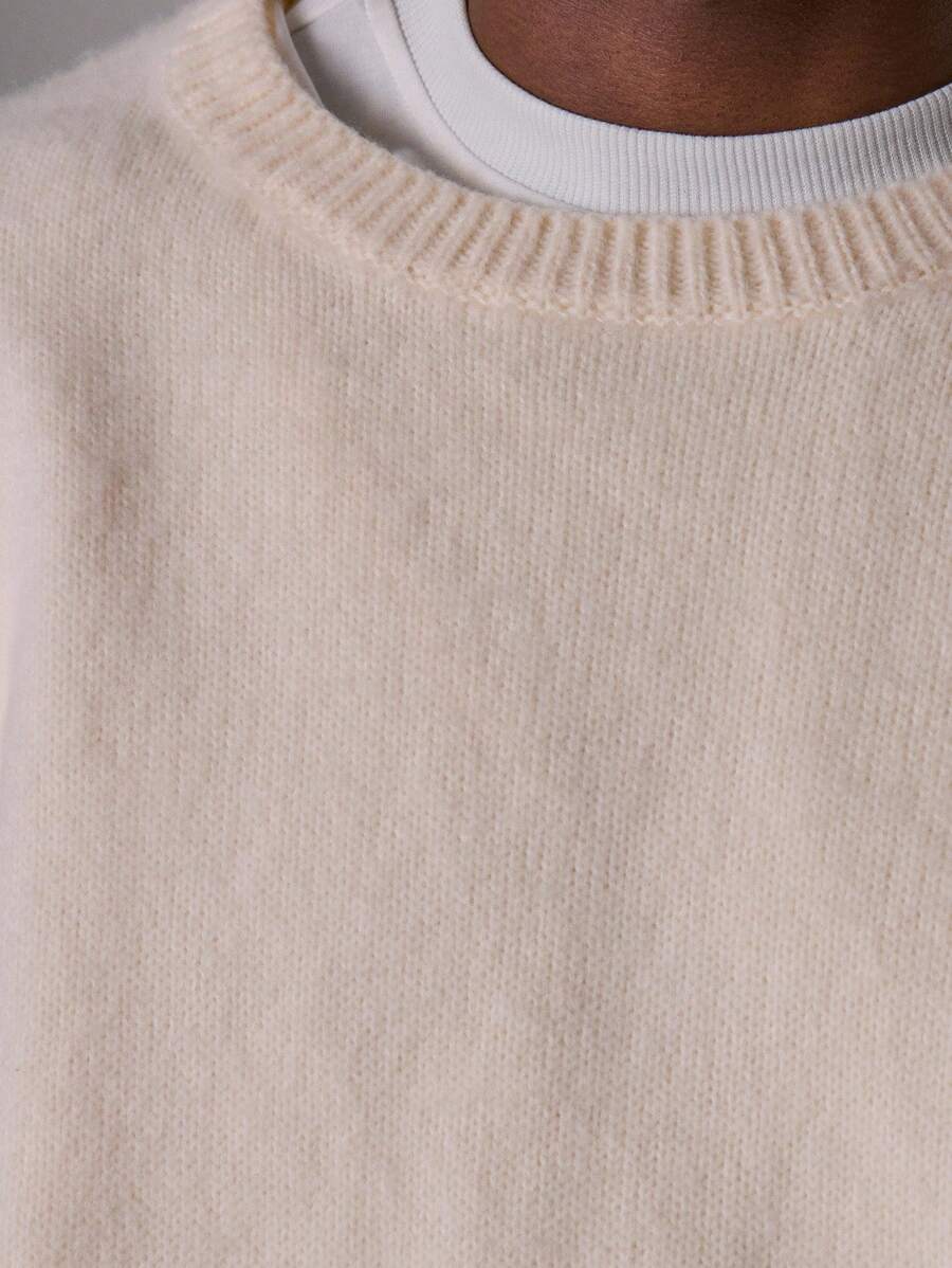 Stickad oversize mohairtröja med rund hals