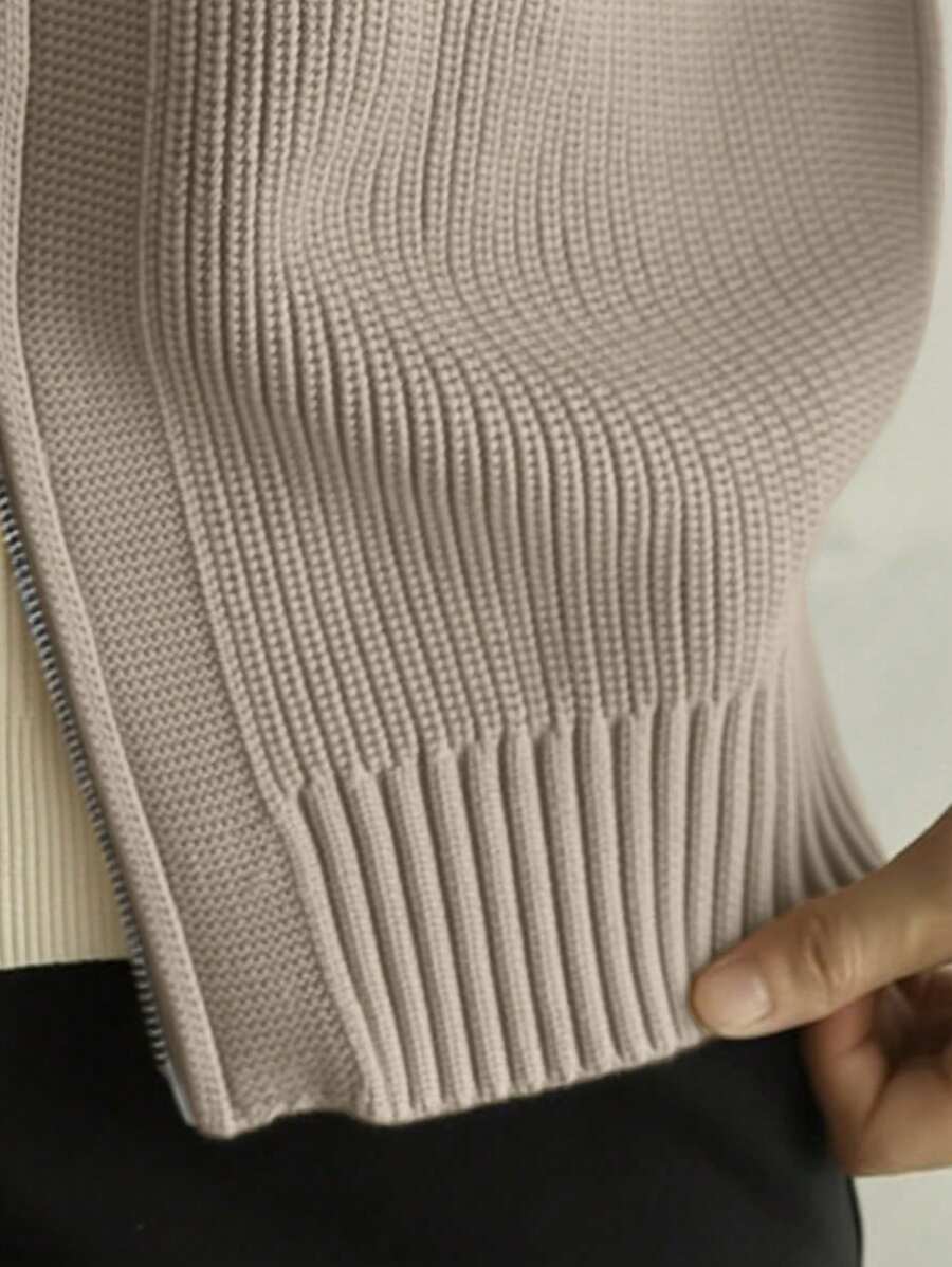 Lång herrcardigan med dragkedja och hög krage