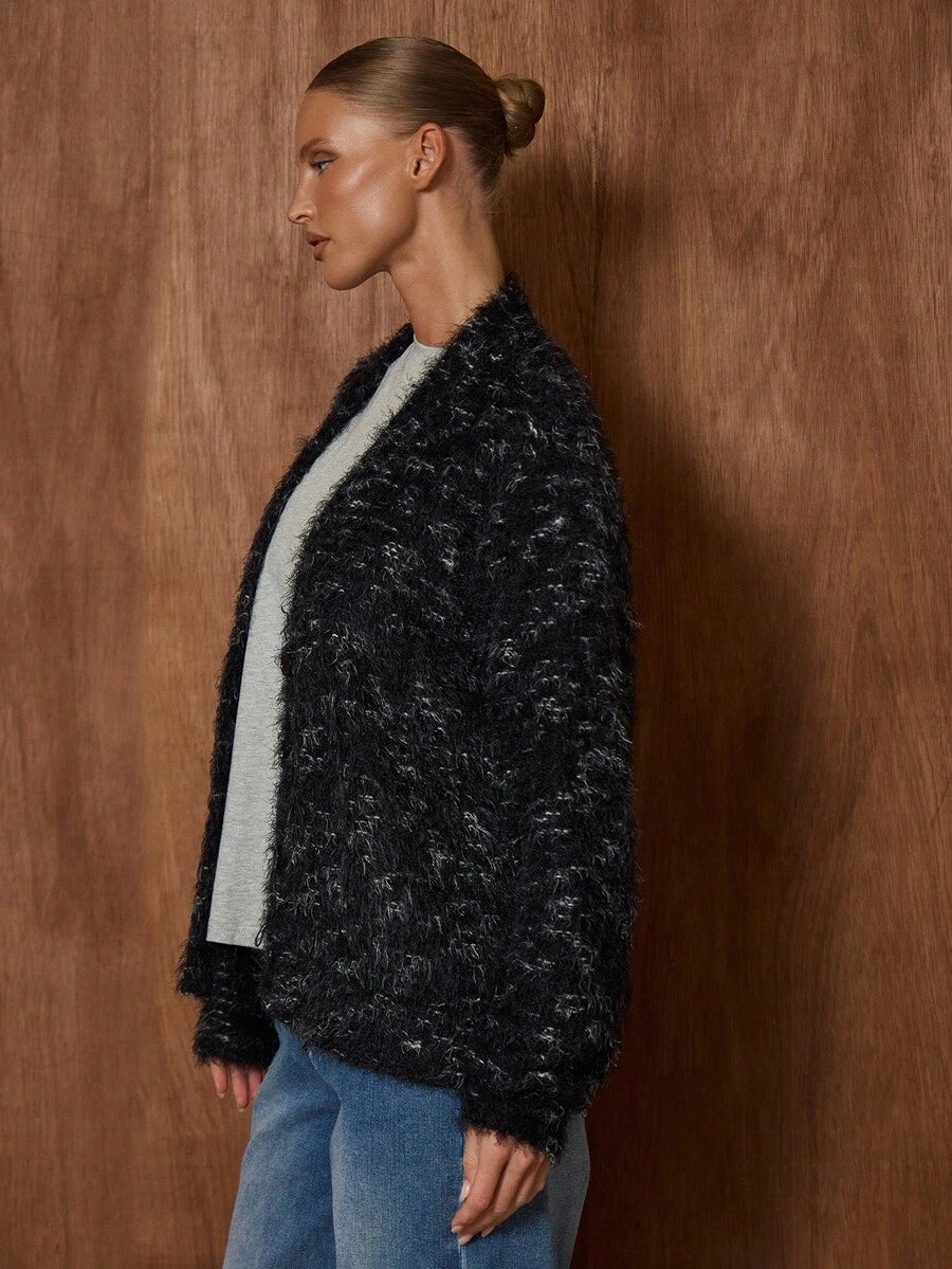 Oversized texturerad cardigan med ränder