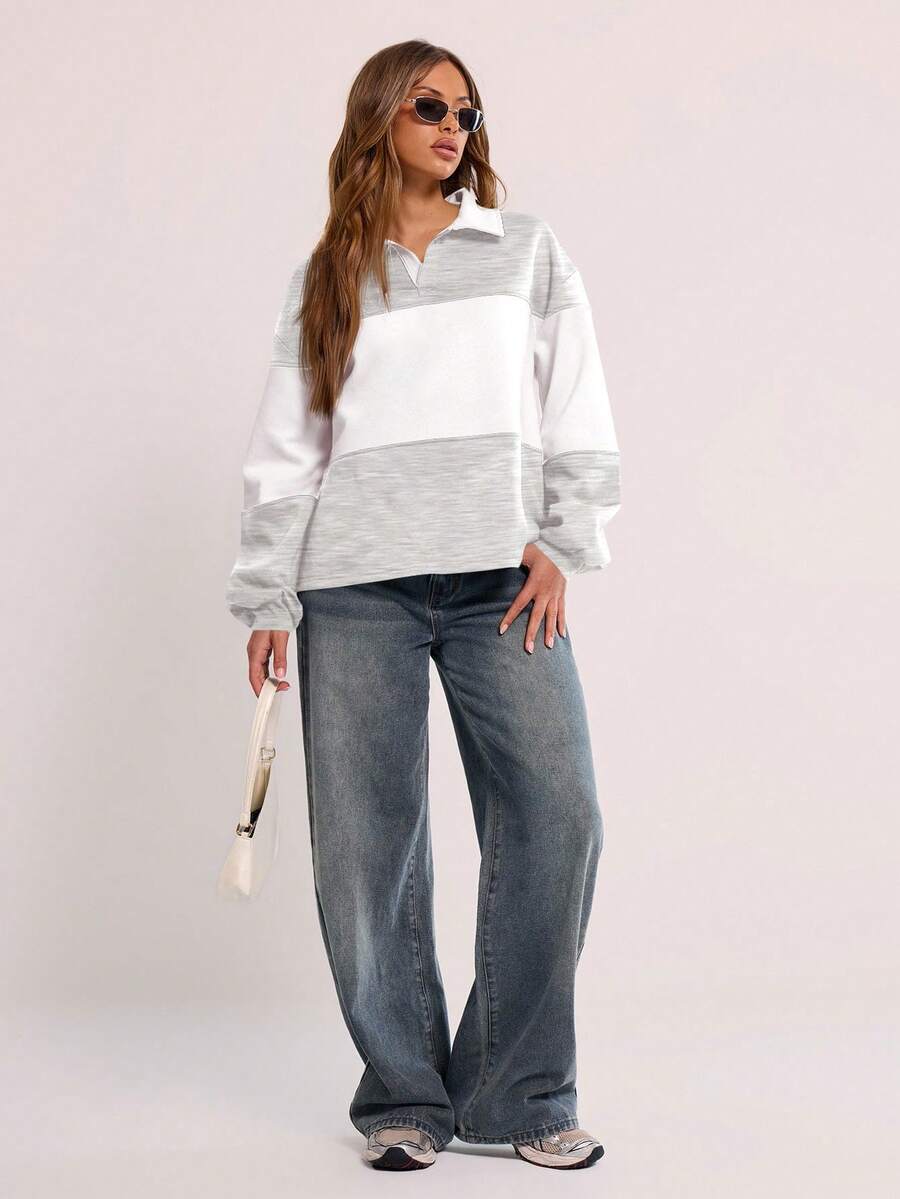 Massa randig collagetröja med krage