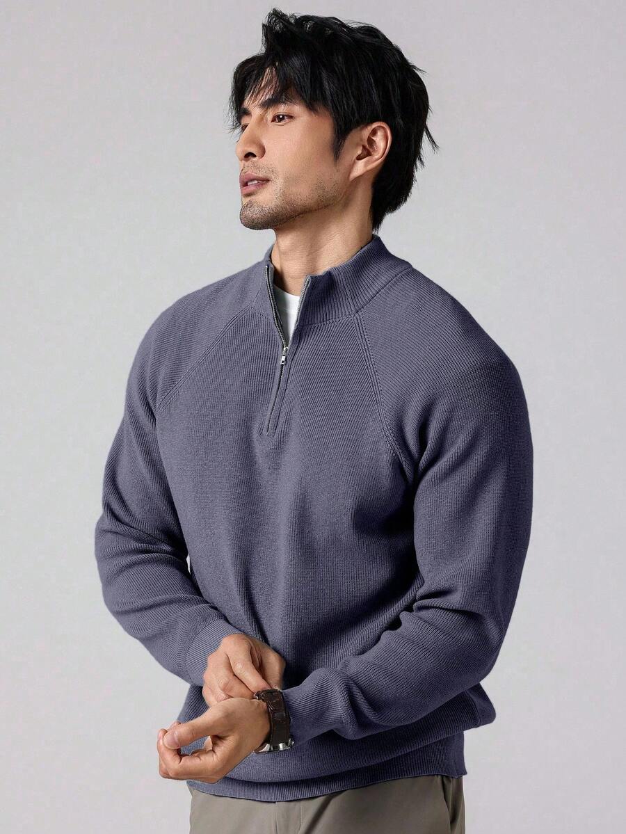 Herrtröja med halv dragkedja och hög krage