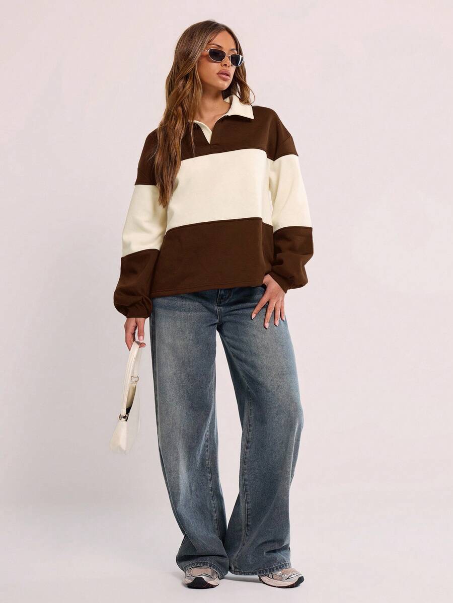 Massa randig collagetröja med krage