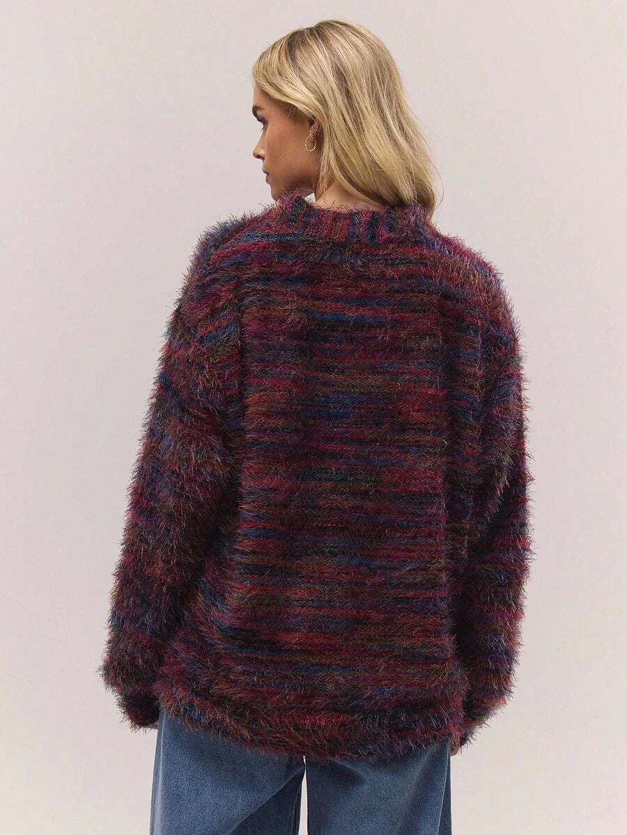 Oversized texturerad cardigan med ränder
