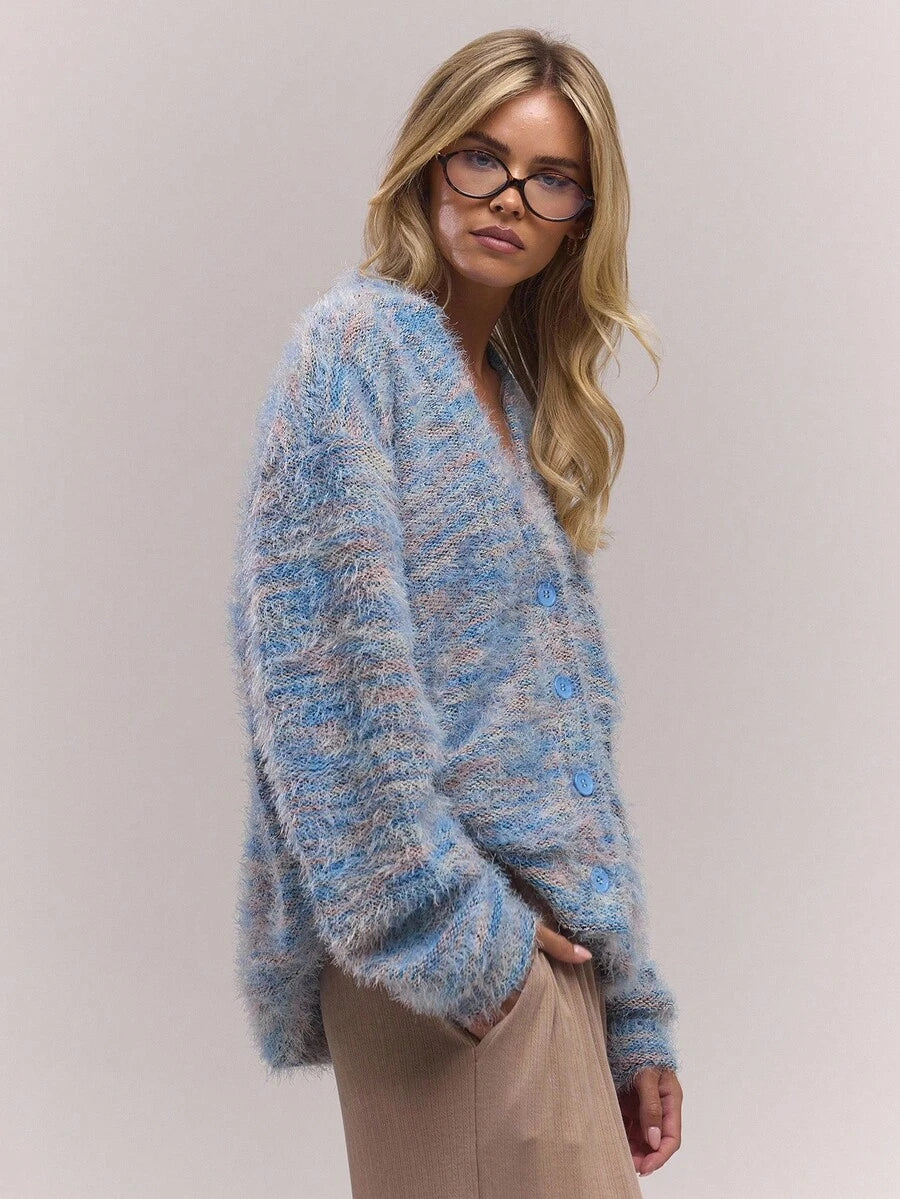 Oversized texturerad cardigan med ränder