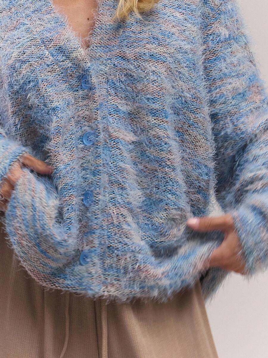 Oversized texturerad cardigan med ränder