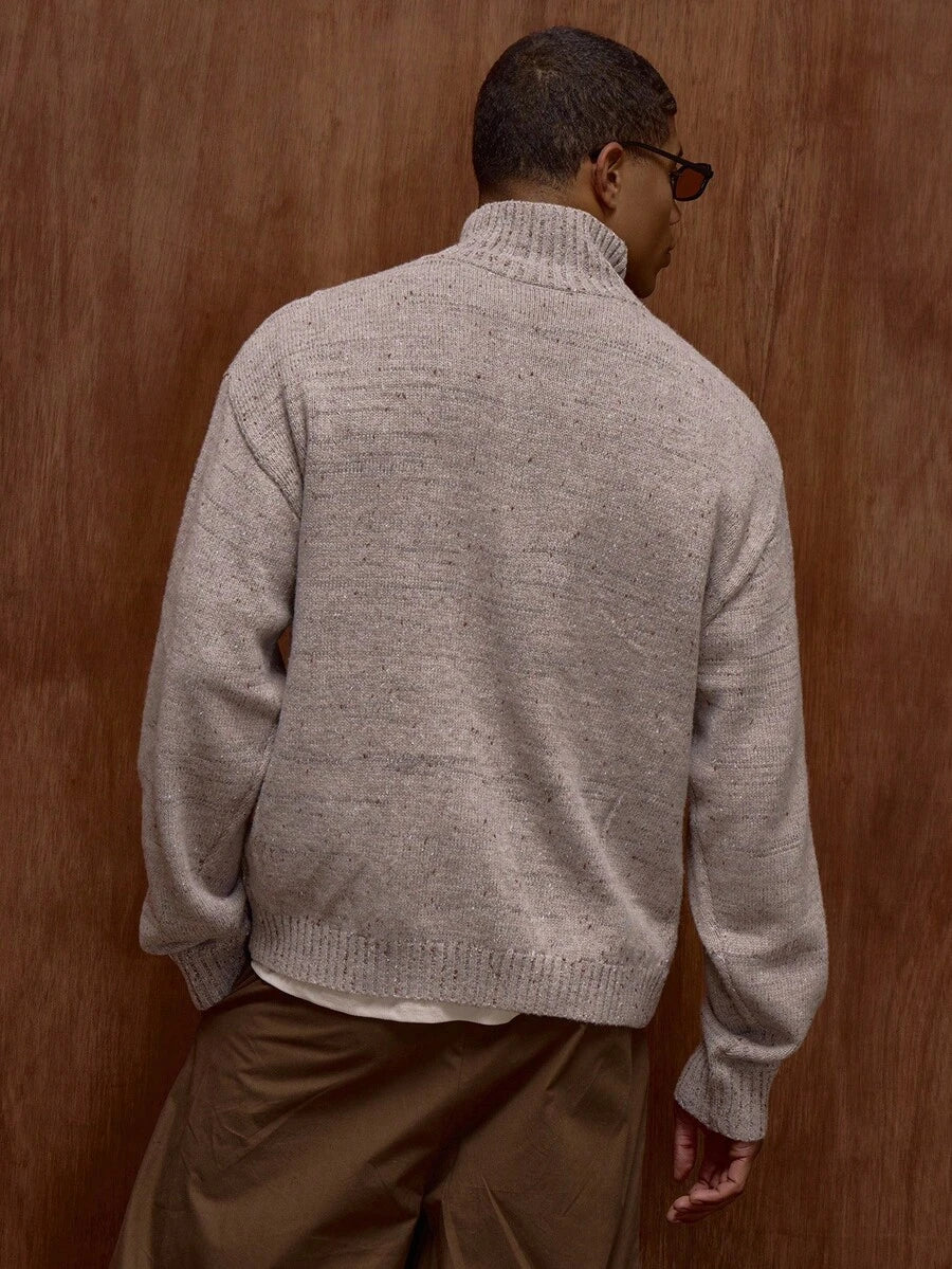 Zippad cardigan med ståkrage och prickmönster