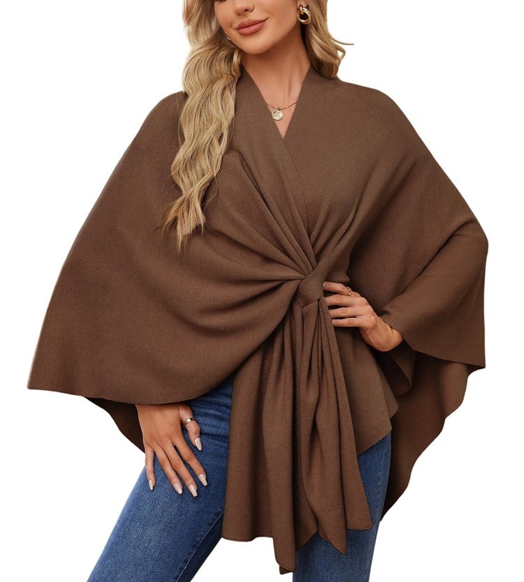 Elegant sjalwrap mjuk öppen ponchotröja