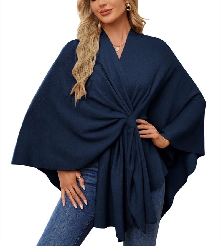Elegant sjalwrap mjuk öppen ponchotröja