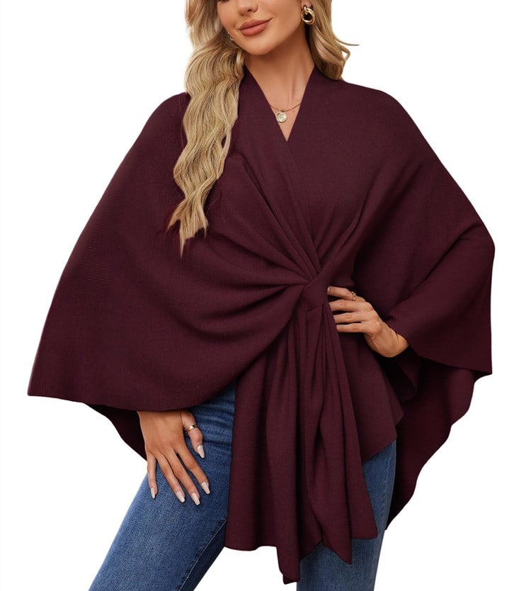 Elegant sjalwrap mjuk öppen ponchotröja
